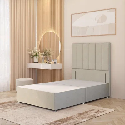 The Range Austin Tweed Fabric Divan Bed Base with 54" Floor Standing Headboard - Natural / Small Double / No Drawers
