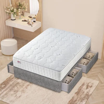 The Range Tweed Fabric Divan Bed with Memory Foam Pocket Spring Mattress - Grey / King / 75kg