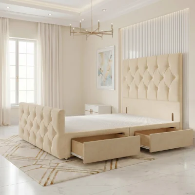 The Range Chesterfield Linen Divan Bed Base with 54" Floor Standing Headboard and 22" Footboard - Beige / Double / 2
