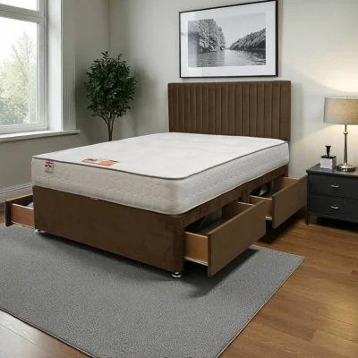 The Range Emily Plush Bed Set With Mattress, 4 Drawers And 24"Headboard - Mocca / Small Double