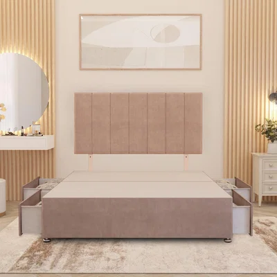The Range Austin Divan Bed Base with 32" Headboard Plush Velvet Storage Drawer Options - Pink / Double / 4 Drawers