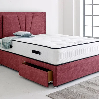 The Range Divan Bed with 24" Vienna Headboard - Burgundy  / Single / No Drawers