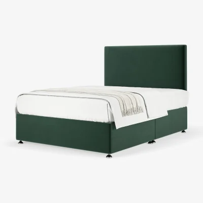 The Range Plush Velvet Divan Base With Storage and Plain Headboard - Emerald Green / Super King