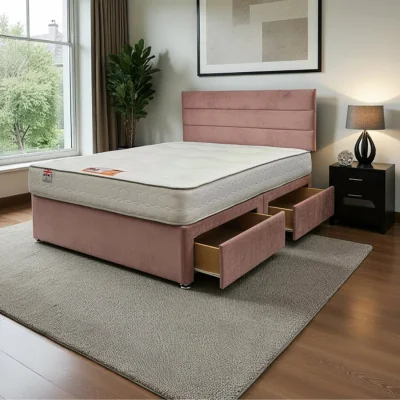 The Range York Plush Bed With Mattress, 2 Drawers Same Side & Headboard - Pink / Superking