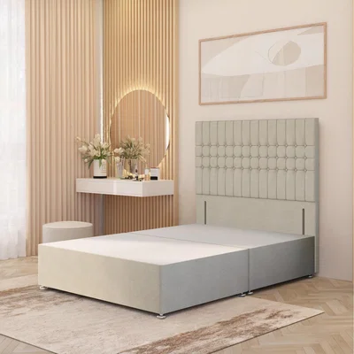 The Range Lexington Divan Bed Base with 54" Floor Standing Headboard Tweed Fabric - Natural / Small Single / No Drawers