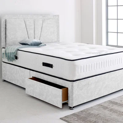 The Range Divan Bed Base with 24" Valencia Headboard - White / 4x Drawers / 30kg / Small Double / 193cm
