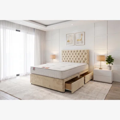 The Range Athens Emarald Plush 2FT6 Bed Set With Mattress, 2 Drawers Same Side & 24"Headboard - Small Single - Silver / Double