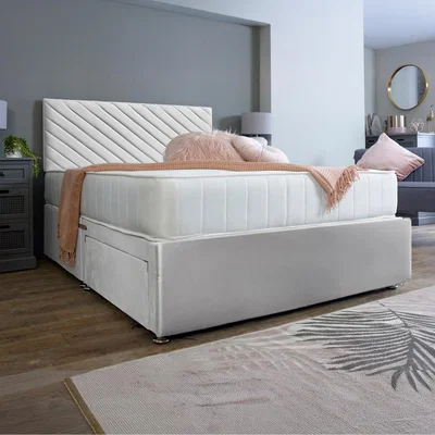 The Range Divan Bed Base with Aspen Headboard - White / King / 4x Drawers / 34kg