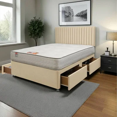 The Range Emily Plush Bed Set With Mattress, 4 Drawers And 24"Headboard - Cream / King