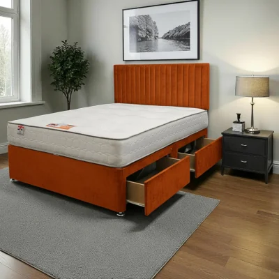 The Range Emily Plush Bed Set With Mattress, 2 Drawers Same Side  24"Headboard - Orange / Double / 183cm