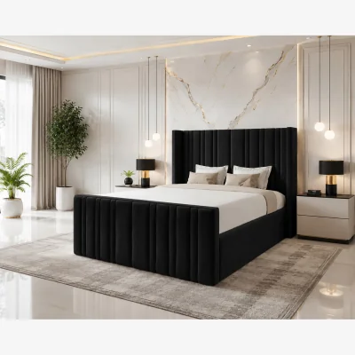 The Range Modern Luxury Luxe Line Whisper Wing Divan Ottoman Storage Bed Plush Velvet Black - Black / King