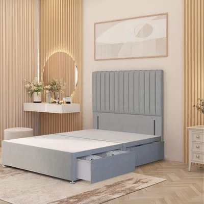 The Range Verona Divan Bed Base with 54" Floor Standing Headboard Linen Fabric - Sage / Small Single / 2 Drawers