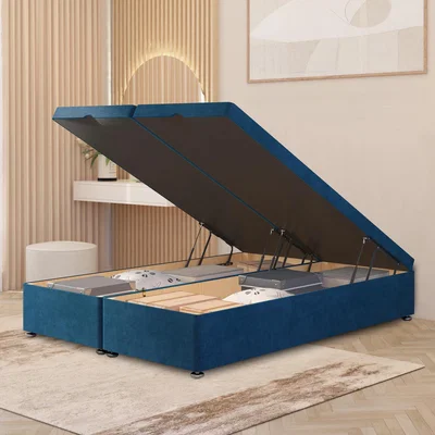The Range Ottoman Divan Bed Frame End Opening Gas Lift Plush Velvet - Navy / Small Single