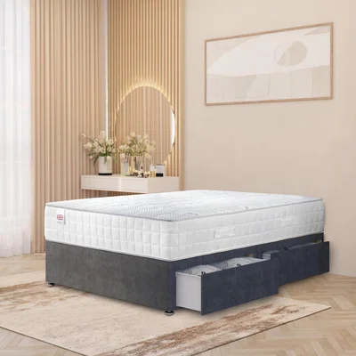 The Range Plush Velvet Divan Bed with Memory Foam Pocket Spring Mattress - Charcoal / 2 / Double