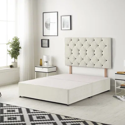 The Range Savoy Velvet Divan Bed Base with 32" Diamante Headboard and Drawers - White / Single / 28kg