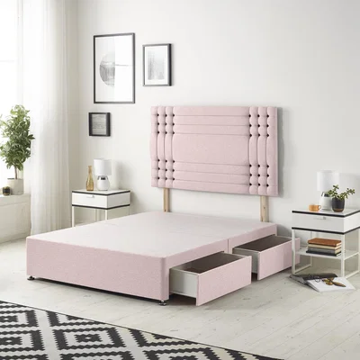 The Range Saville Velvet Divan Base with 32" Diamante Headboard and Drawers - Pink / 2 / Single