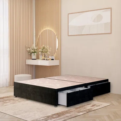 The Range Divan Bed Base Plush Velvet Solid Platform Top with Draw Options - Black / Single / 2 Drawers