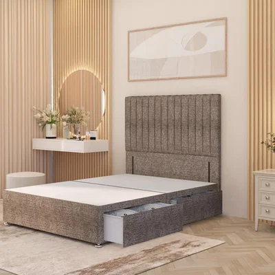 The Range Verona Divan Bed Base with 54" Floor Standing Headboard Tweed Fabric - Coffee / Small Single / 2 Drawers