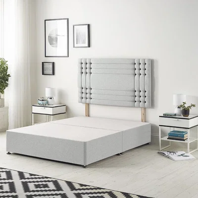 The Range Saville Linen Fabric Solid Top Divan Bed Base with 32" Headboard - Sage / Single /  0