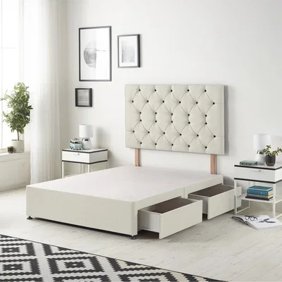 The Range Savoy Velvet Divan Bed Base with 32" Diamante Headboard and Drawers - White / 45kg / Small Double