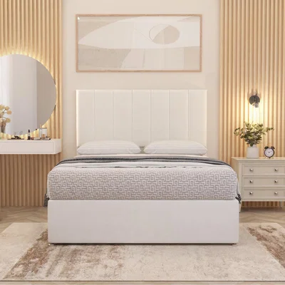 The Range Austin Plush Velvet Orthopaedic Divan Bed Set Hybrid Mattress and Headboard - White / Super King