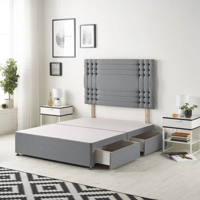 The Range Saville Velvet Divan Base with 32" Diamante Headboard and Drawers - Charcoal / Small Double / 2