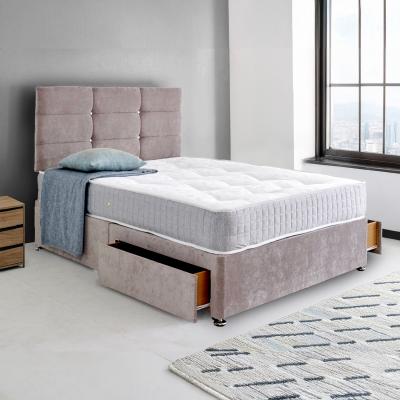 The Range Crush Velvet Divan Bed with Cube Buttoned Headboard - Grey Crush Velvet / King / 4x Drawers
