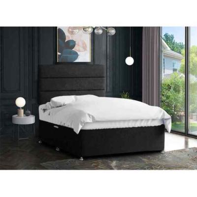 The Range Harmony Divan Bed Set Tall Headboard Mattress-Chenille, 2 Drawers Right Side - Black / Super King / Superking