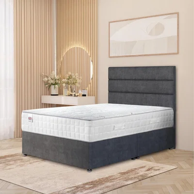 The Range Horizona Velvet Divan Bed Set Pocket Spring Mattress Floor Standing Headboard - Charcoal / Double /  0