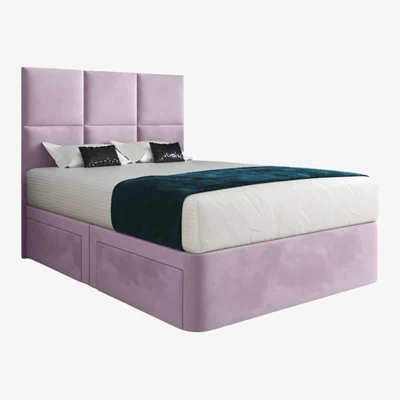 The Range Dime Upholstered Divan Bed Frame with Floorstanding Headboard - Pink / King