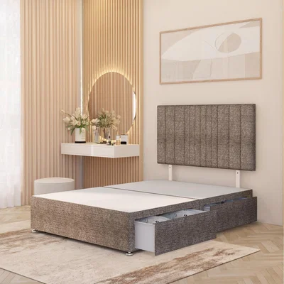 The Range Arizona Tweed Fabric Divan Bed Base with Drawers and 32" Headboard - Coffee / Single / 2 Drawers