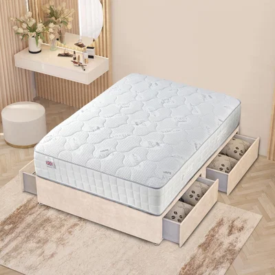 The Range Plush Velvet Divan Bed with Memory Foam Pocket Spring Mattress - Ivory / 4 / Double
