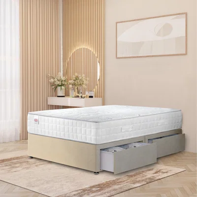 The Range Tweed Fabric Divan Bed with Memory Foam Pocket Spring Mattress - Natural / Double / 61.5kg