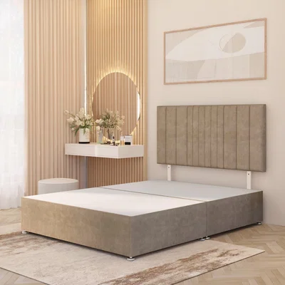The Range Arizona Plush Velvet Divan Bed Base with Drawers and 32" Headboard - Beige / Small Single / No Drawers