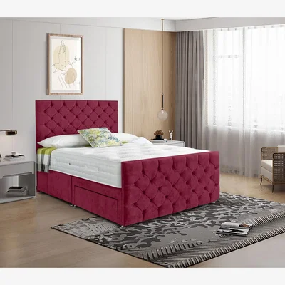 The Range Dreamscape Divan Bed 54 inch Headboard Matching Buttons 1 Drawer Plush - Maroon