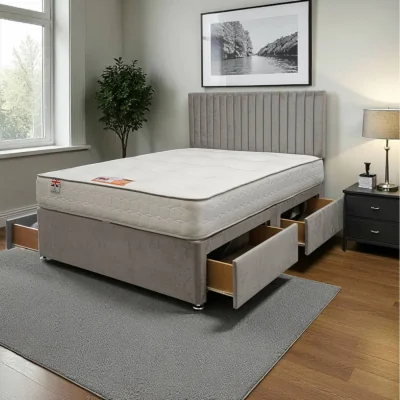 The Range Emily Plush Bed Set With Mattress, 4 Drawers And 24"Headboard - Silver / Small Double