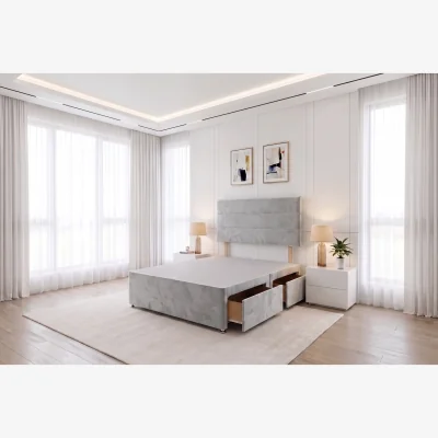 The Range Knight Sleep York Orange Plush 4FT6 Divan Bed Frame No Drawers with Upholstered Headboard - Double - Silver / Double