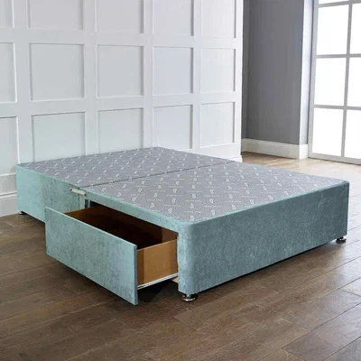 The Range Divan Bed Reinforced Base in Plush - Duck Egg / Small Double / 2x Drawers Foot End