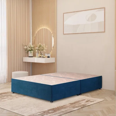 The Range Divan Bed Base Plush Velvet Solid Platform Top with Draw Options - Navy / Superking / No Drawers