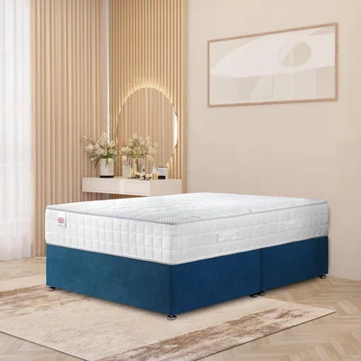 The Range Plush Velvet Divan Bed with Memory Foam Pocket Spring Mattress - Navy /  0 / Double