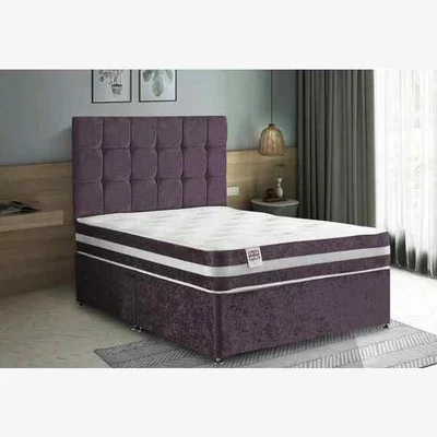 The Range Delia Divan Bed with Headboard Mattress-Chenille Fabric, 2 Drawers Left Side - Purple / Small Double