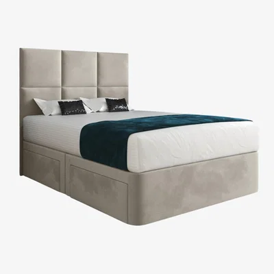 The Range Dime Upholstered Divan Bed Frame with Floorstanding Headboard - Cream / Double