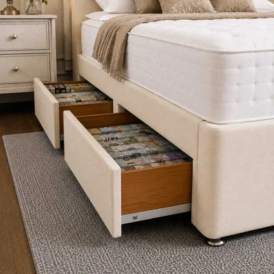 The Range Premium Divan Bed With Headboard And Storage Drawers - Silver / King