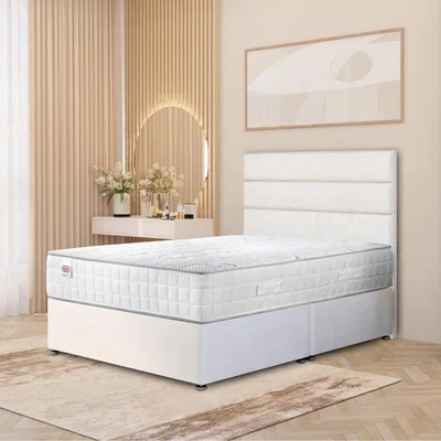 The Range Horizona Velvet Divan Bed Set Pocket Spring Mattress Floor Standing Headboard - White /  0 / Small Single