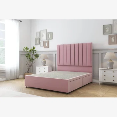 The Range Sloomy Kansas Pink Plush Divan Bed Base 2 Drawers Foot-End 54 Inch Floor Standing Headboard - Pink / 1350mm