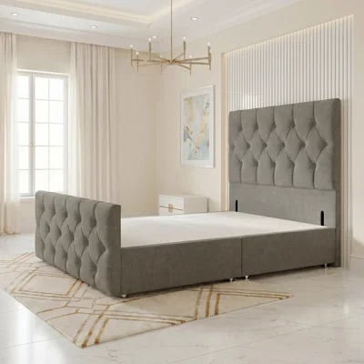 The Range Chesterfield Linen Divan Bed Base with 54" Floor Standing Headboard and 22" Footboard - Silver / 0 / King