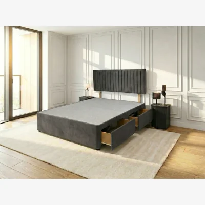 The Range Emily Charcoal Naples 6FT Divan Bed Base with 2 Drawers & Headboard - Super King - Charcoal / King