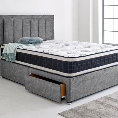 The Range Barcelona Divan Base with Headboard - Grey / 2x Drawers Foot End / Super King