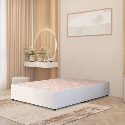 The Range Divan Bed Base Plush Velvet Solid Platform Top with Draw Options - White / Small Double / No Drawers