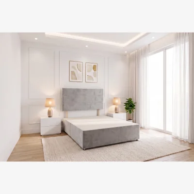 The Range York Silver Plush 4FT6 Divan Bed Base With 2 Drawers & Headboard-Double - Silver / King